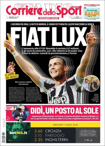 Capa Corriere dello Sport - 11/07/2018