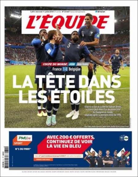 Capa L'Équipe - 11/07/2018