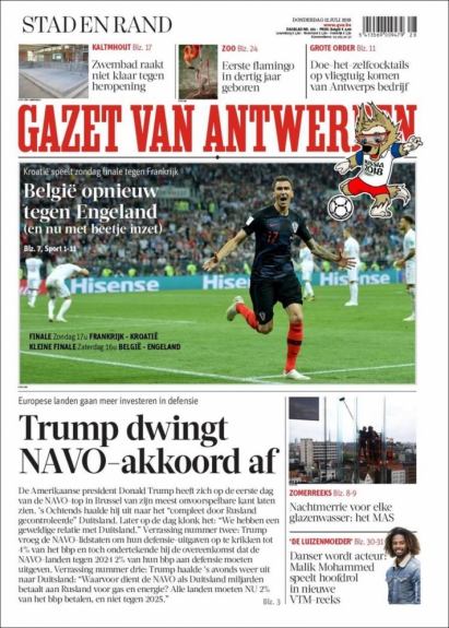 Capa Gazet van Antwerpen - 12/07/2018