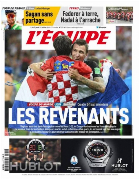 Capa L'Équipe - 12/07/2018