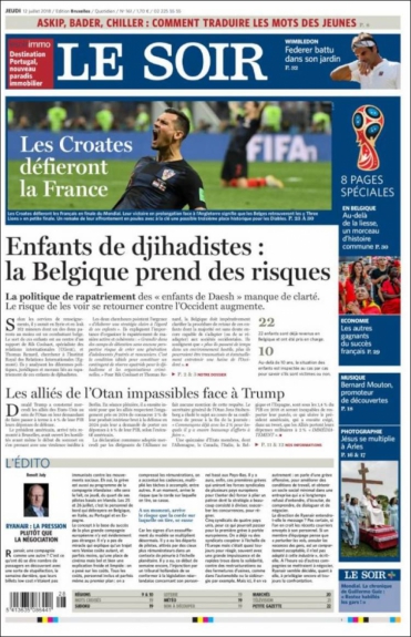 Capa Le Soir - 12/07/2018