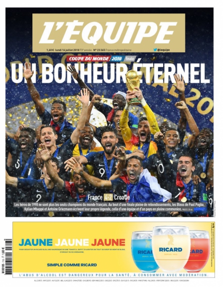 Capa L'Équipe - 16/07/2018