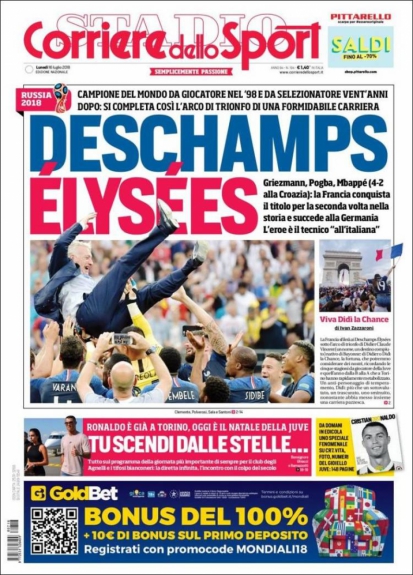 Capa Corriere dello Sport - 16/07/2018
