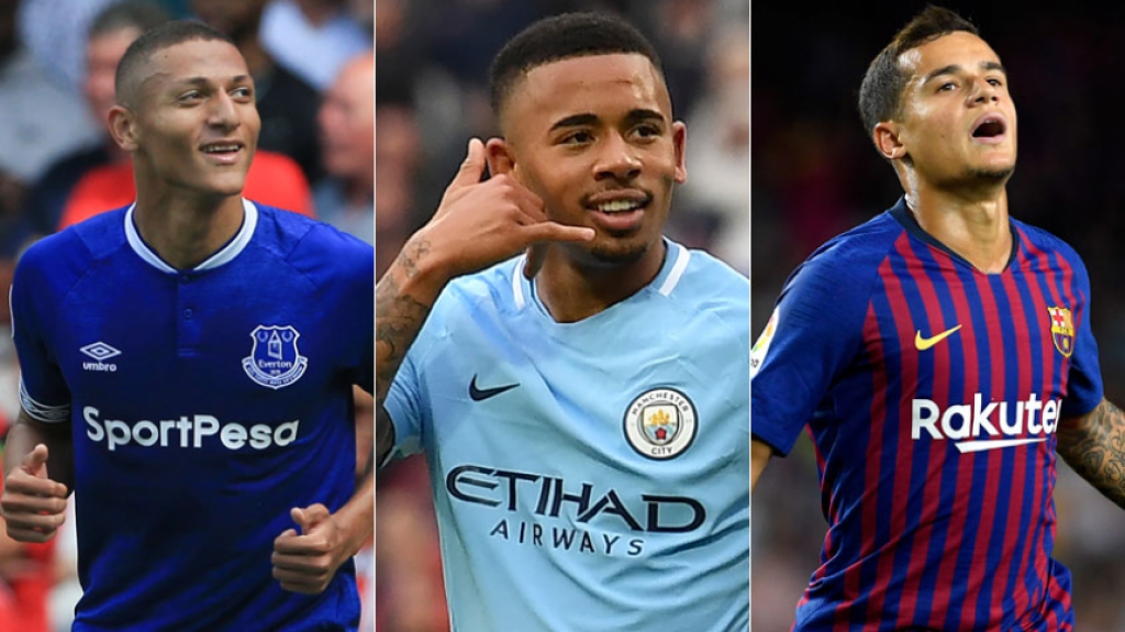 Montagem Richarlison (Everton), Gabriel Jesus (Manchester City) e Philippe Coutinho (Barcelona)