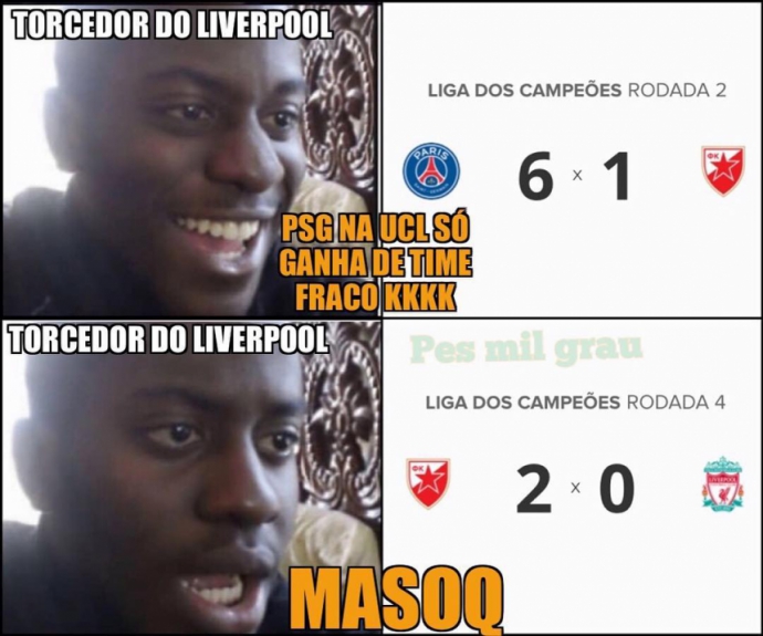 Memes da Champions: Estrela Vermelha 2 x 0 Liverpool