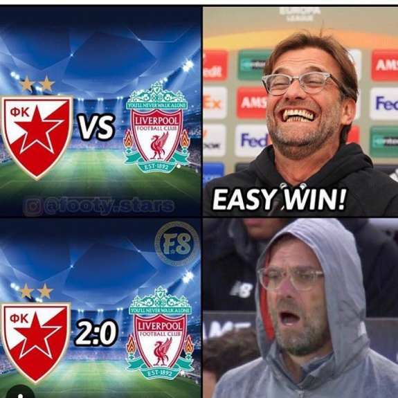 Memes da Champions: Estrela Vermelha 2 x 0 Liverpool