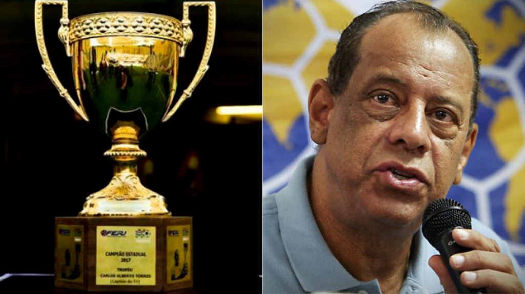 Montagem - Troféu Carlos Alberto Torres (Campeonato Carioca de 2017) ao lado de Carlos Alberto Torres