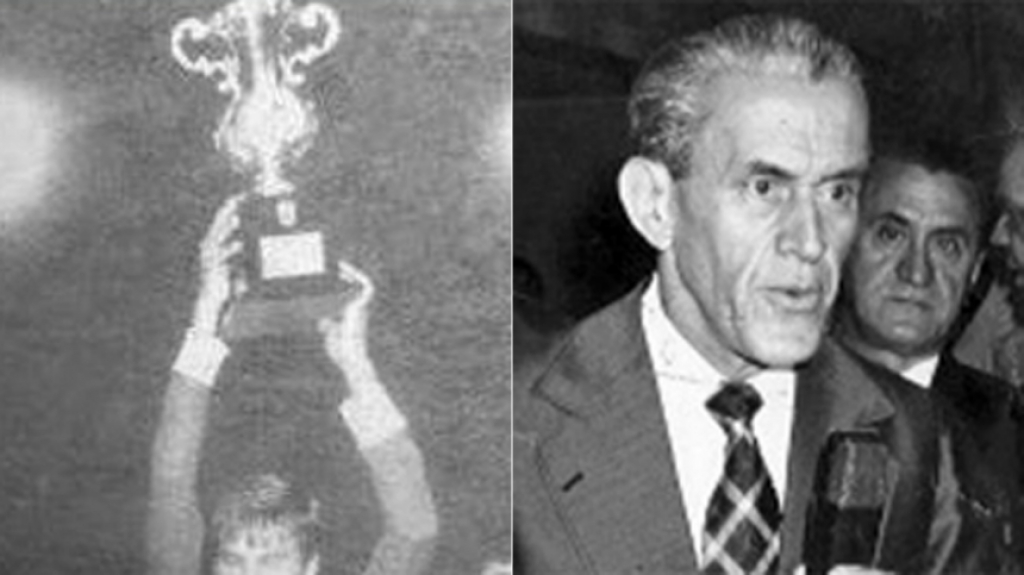 Montagem - Taça do Torneio Governador Heleno Nunes (1984) ao lado de Heleno de Barros Nunes