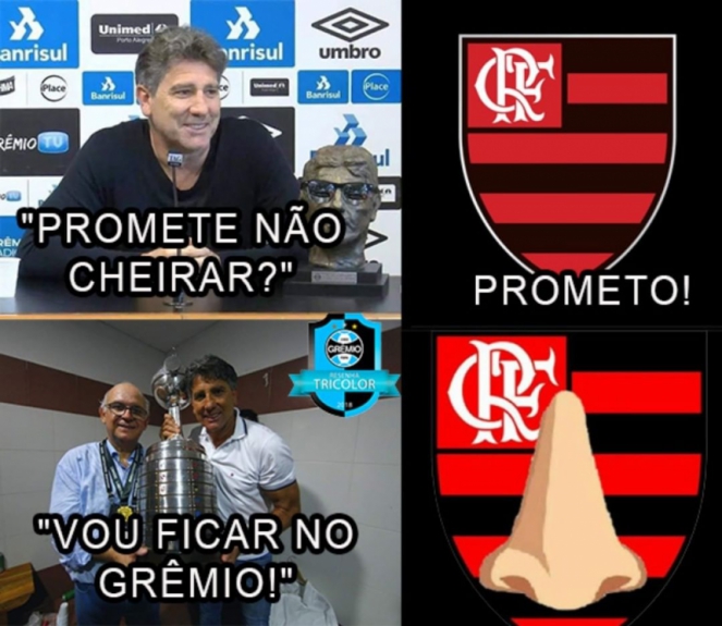 Permanência de Renato Portaluppi no Grêmio rende piadas com Flamengo