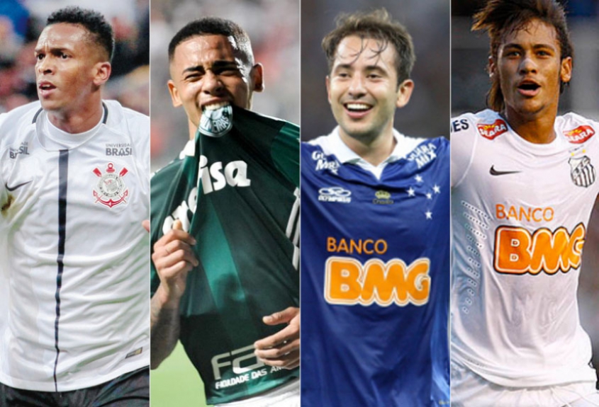 Montagem - Jô (Corinthians) / Gabriel Jesus (Palmeiras) / Everton Ribeiro (Cruzeiro) / Neymar (Santos)