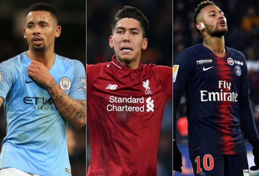 Gabriel Jesus (Manchester City), Roberto Firmino (Liverpool) e Neymar (PSG)