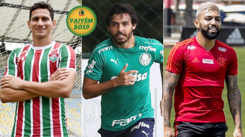 Montagem com o selo Vaivém com: Ganso, Ricardo Goulart e Gabigol