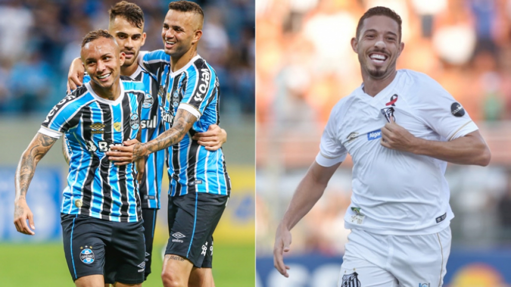 Montagem Everton (Grêmio) e Jean Motta (Santos)