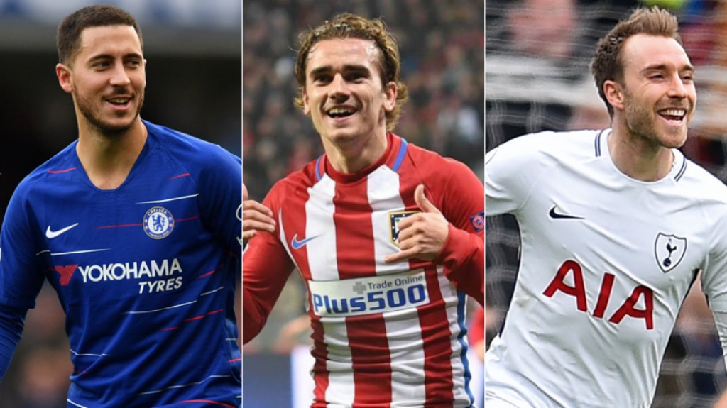 Montagem - Hazard, Griezmann e Eriksen