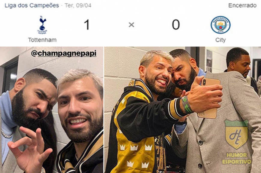 Aguero também entrou na lista de contaminados pela maldição de Drake. Após tirar foto com o cantor, o argentino perdeu um pênalti e viu o Manchester City ser derrotado pelo Tottenham