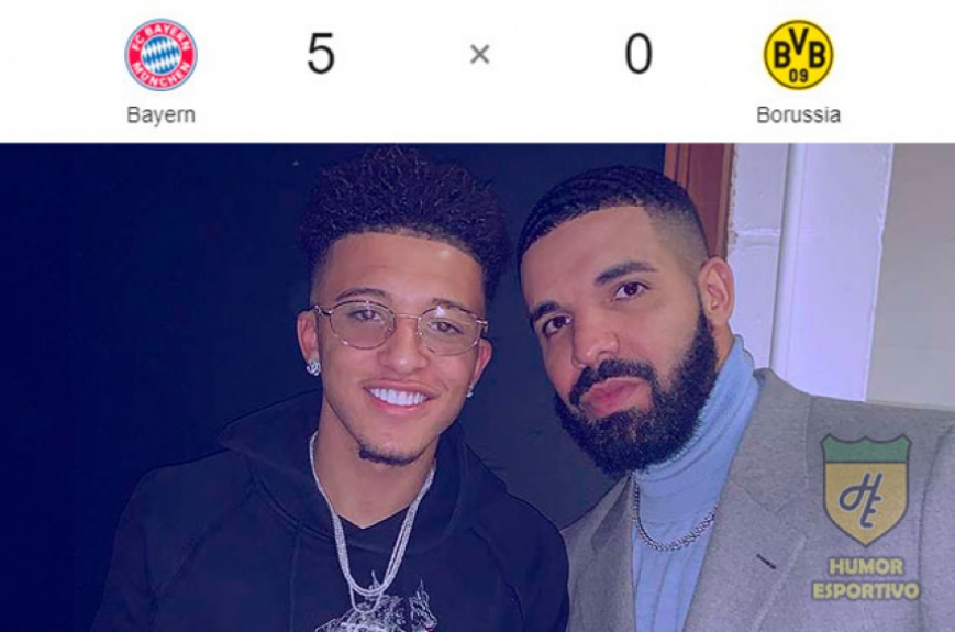 Jadon Sancho, atleta do Borussia, também não escapou. Poucos dias depois de aparecer com Drake em uma foto, a equipe de Dortmund perdeu por 5 a 0 para o Bayern de Munique