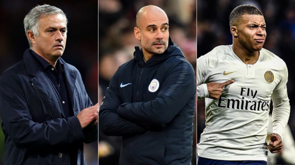 Montagem Mourinho, Guardiola e Mbappé