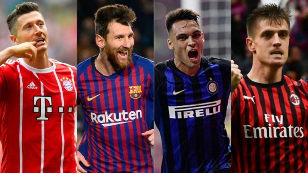 Montagem - Lewandowski, Messi, Lautaro Martinez e Piatek