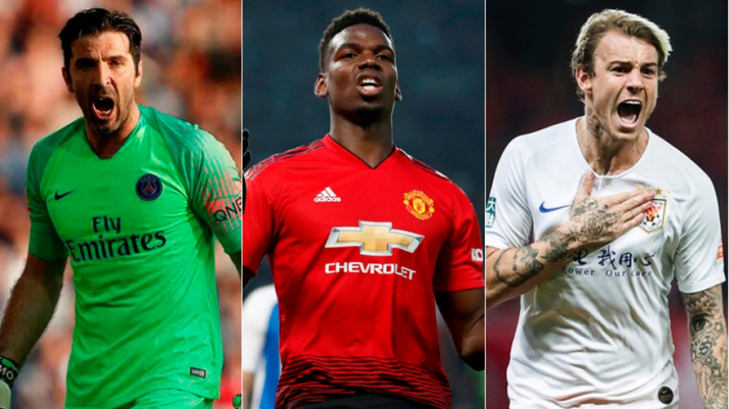 Montagem - Buffon (PSG), Pogba (Manchester United) e Róger Guedes (Shandong Luneng).