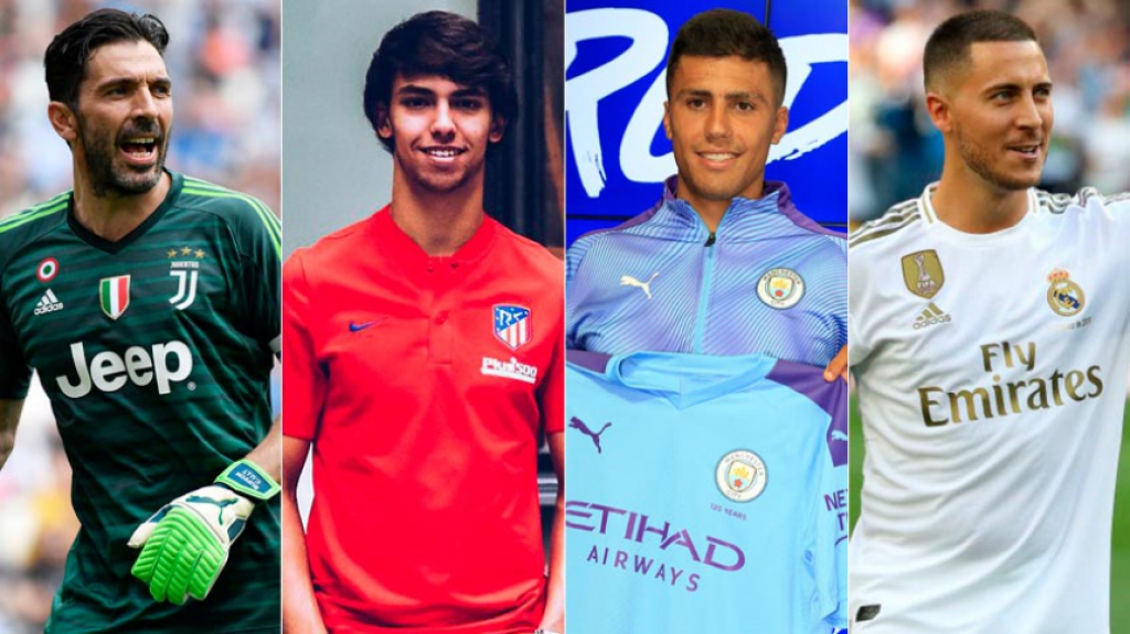 Montagem -Buffon (Juventus), João Félix (Atlético de Madrid), Rodrigo (Manchester City) e Hazard (Real Madrid)