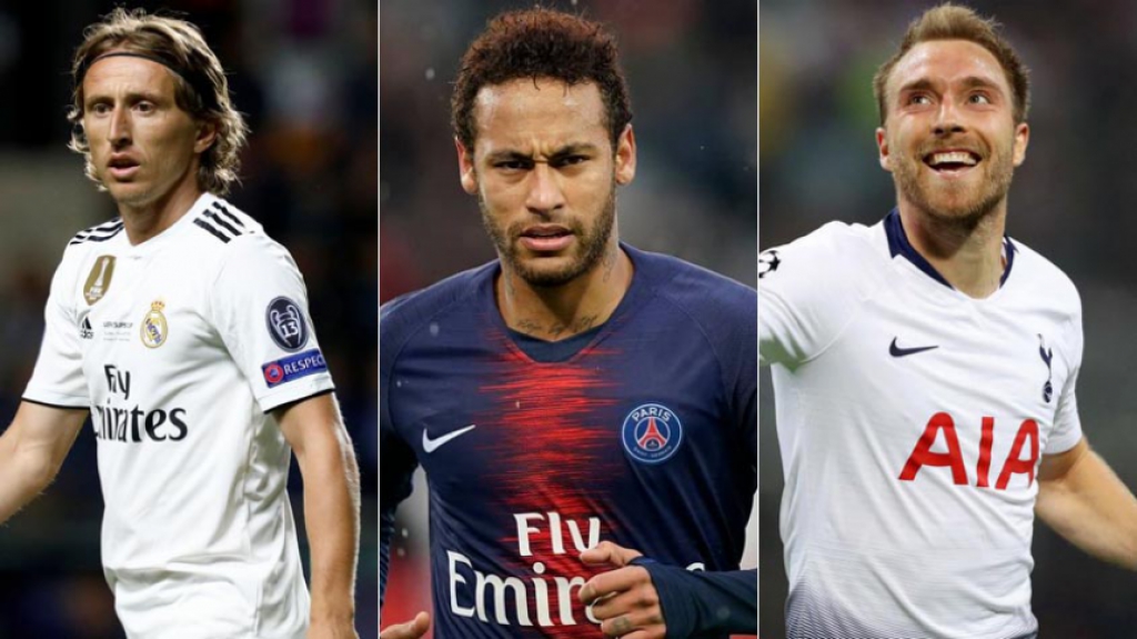 Montagem Modric, Neymar, Eriksen
