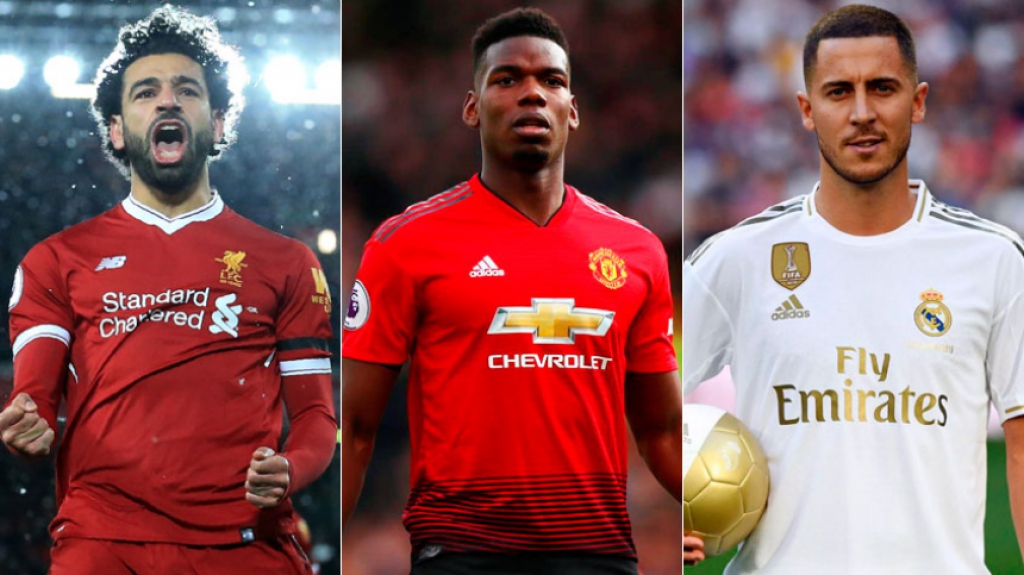 Montagem - Salah (Liverpool), Pogba (Manchester United) e Hazard (Real Madrid),