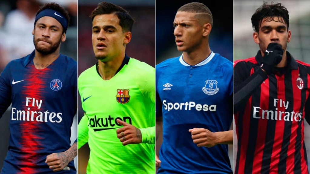 Montagem - Neymar, Philippe Coutinho, Richarlison e Lucas Paquetá