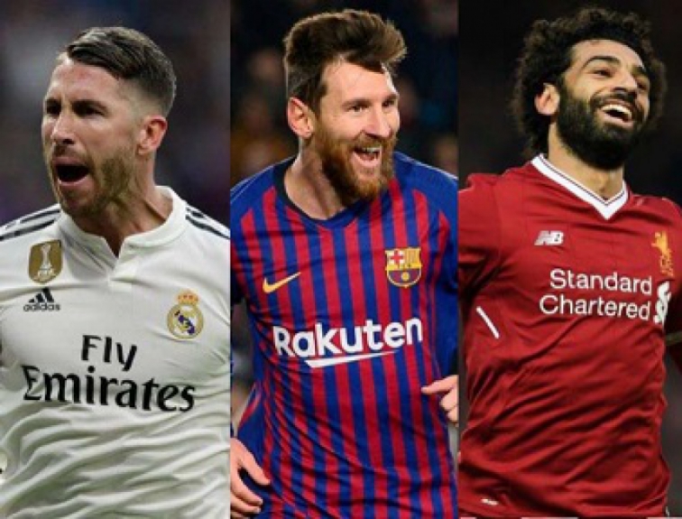Montagem - Sergio Ramos (Real Madrid), Messi (Barcelona) e Salah (Liverpool)