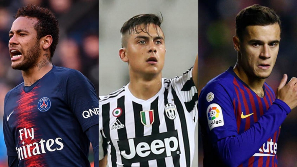 Montagem - Neymar, Dybala e Coutinho