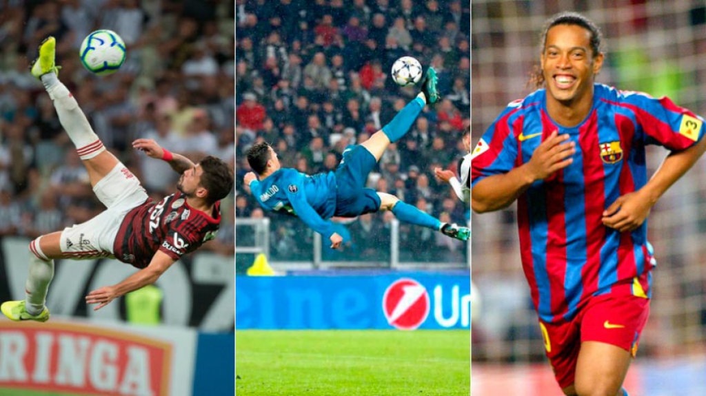 Montagem - Arrascaeta, Cristiano Ronaldo e Ronaldinho