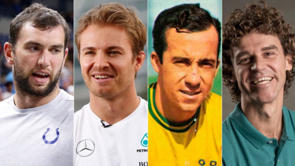 Montagem - Andrew Luck, Nico Rosberg, Tostão e Guga.