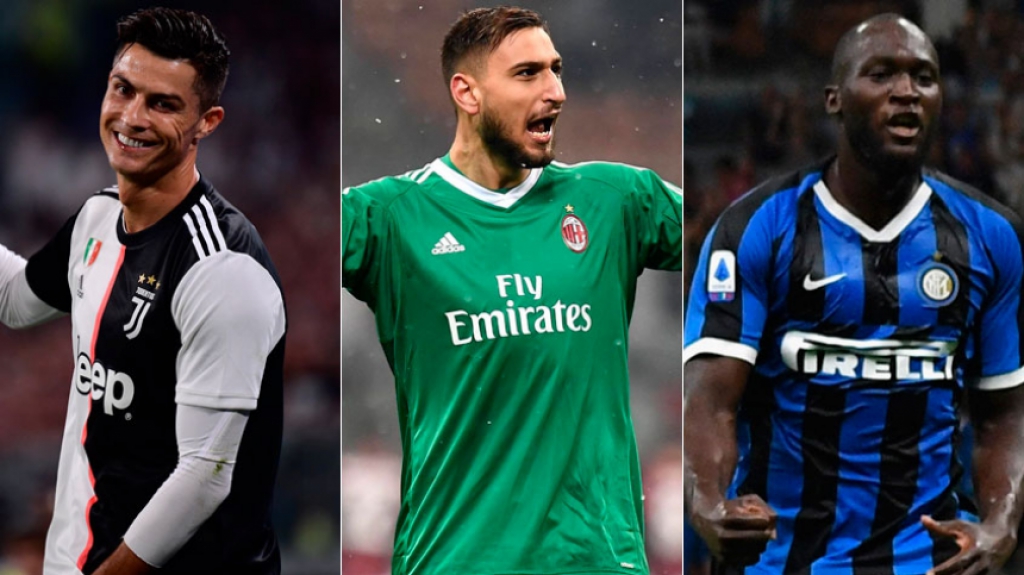 Montagem - Cristiano Ronaldo, Donnarumma e Lukaku