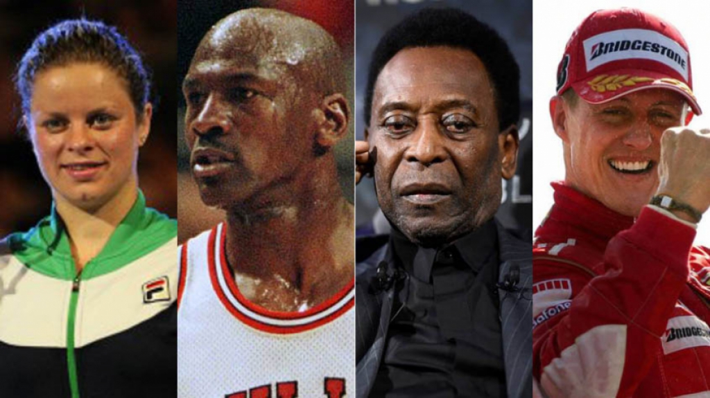 Montagem - Kim Clijsters, Michael Jordan, Pelé e Michael Schumacher