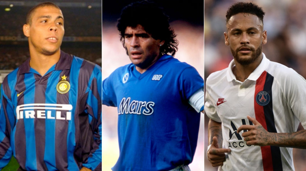 Montagem - Ronaldo (Internazionale), Maradona (Napoli) e Neymar (PSG)