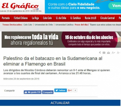 Confira como a vitória do Palestino sobre o Flamengo repercutiu no Chile