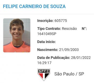 São Paulo rescinde contrato com Felipe, goleiro do sub-20