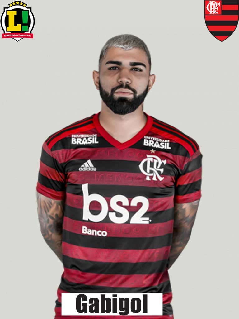 GABRIEL BARBOSA - 8,5: A fase mágica continua: nove gols em sete partidas de Gabigol em 2020. Antes de fazer os três gols, ainda produziu as melhores jogadas do Flamengo, dando assistência para Michael, por exemplo.