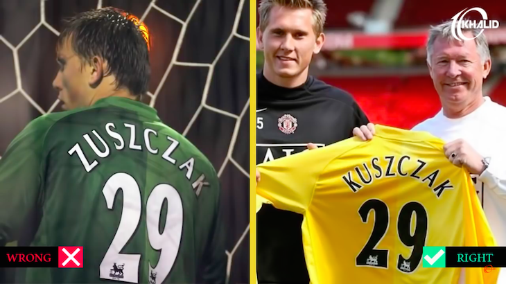 Gafes em camisas de jogadores: Kuszczak virou Zuszczak.