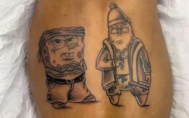 Gabigol tem inúmeras tatuagens exóticas. Uma delas são os personagens Bob Esponja e Patrick, mas num estilo totalmente diferente, voltado a 'Thug Life'.