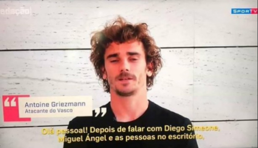 O SporTV colocou em legenda que Griezmann é atacante do Vasco.