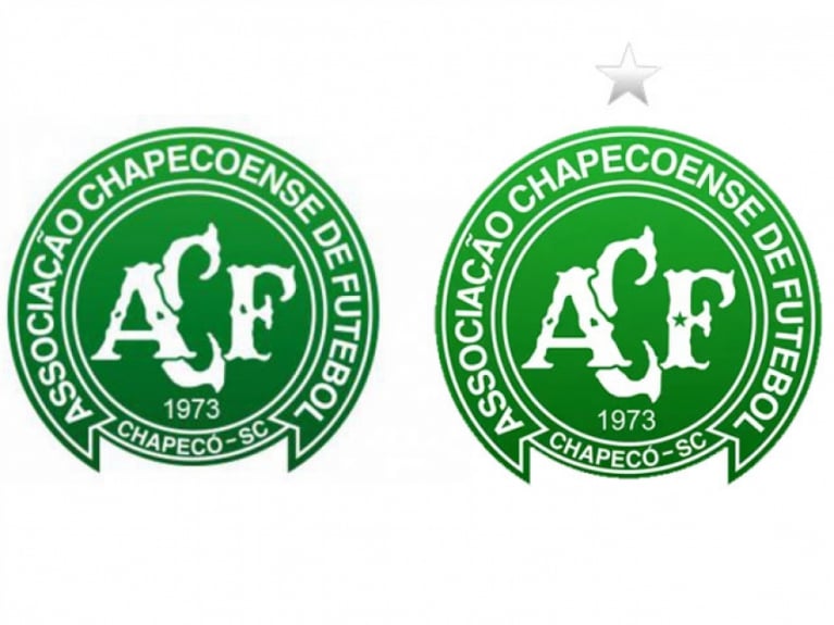 Chapecoense - A Chapecoense mudou escudo e incluiu uma estrela acima do símbolo em referência ao título da Sul-Americana, em 2016, e outra, dentro da letra F (de futebol) para lembrar as vítimas do trágico acidente aéreo de dois atrás que matou 71 pessoas.