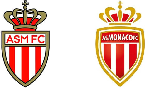 Monaco - Escudo do francês Monaco mudou em 2013 para mostrar a nova fase que o clube estava vivendo e também modernizar o logo.