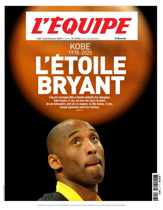 O principal esportivo francês enunciou "A estrela Bryant" em uma capa totalmente voltada ao craque.