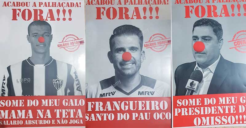 Torcedores do Atlético-MG fizeram cartazes com críticas a jogadores e dirigentes, além de jogarem pipocas na frente da sede do Galo em 2019.