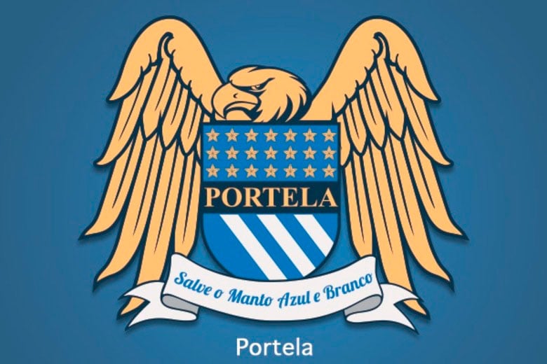 Samba e futebol: a mistura dos escudo da Caprichosos de Pilares com o escudo antigo do Manchester City