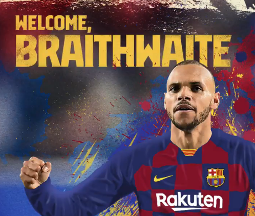 O Barça anunciou a contratação do atacante Martin Braithwaite por 18 milhões de euros (R$ 84 milhões) do Leganés. O contrato foi firmado até 2024 e ele chega para suprir a ausência de Suárez e Dembélé.