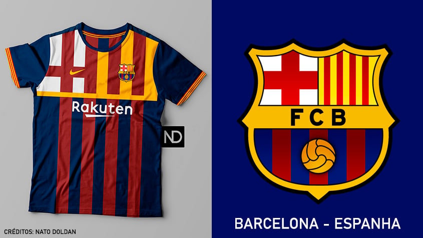 Camisas dos times de futebol inspiradas nos escudos dos clubes: Barcelona