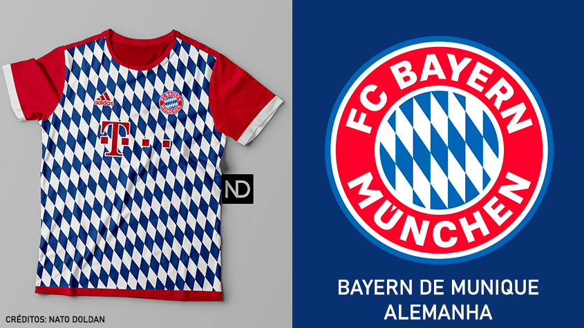 Camisas dos times de futebol inspiradas nos escudos dos clubes: Bayern de Munique