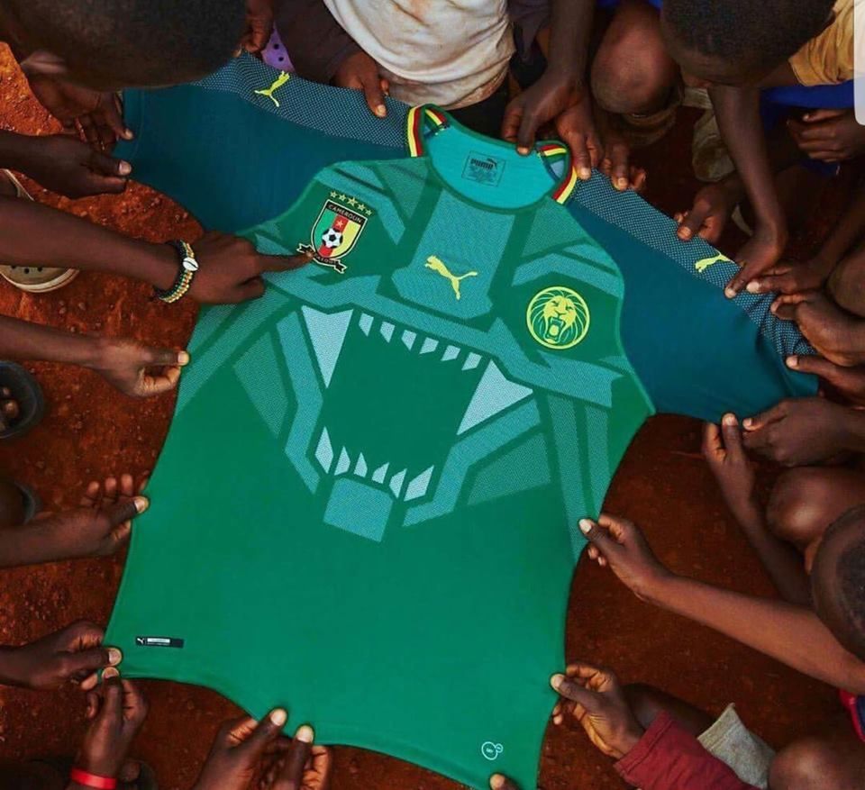 A seleção do Camarões apresentou em 2017 uma camisa de releitura do famoso desenho do "Leão Indomável" logo na frente do uniforme.