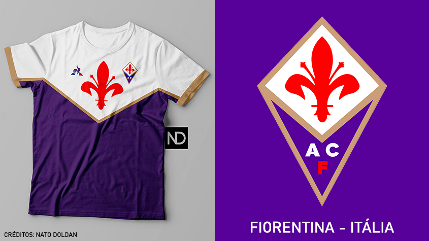 Camisas dos times de futebol inspiradas nos escudos dos clubes: Fiorentina